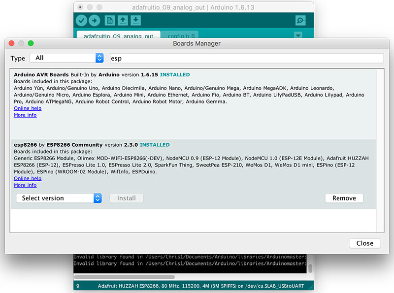 Hands on with the Adafruit Feather Huzzah ESP8266 IoT kit