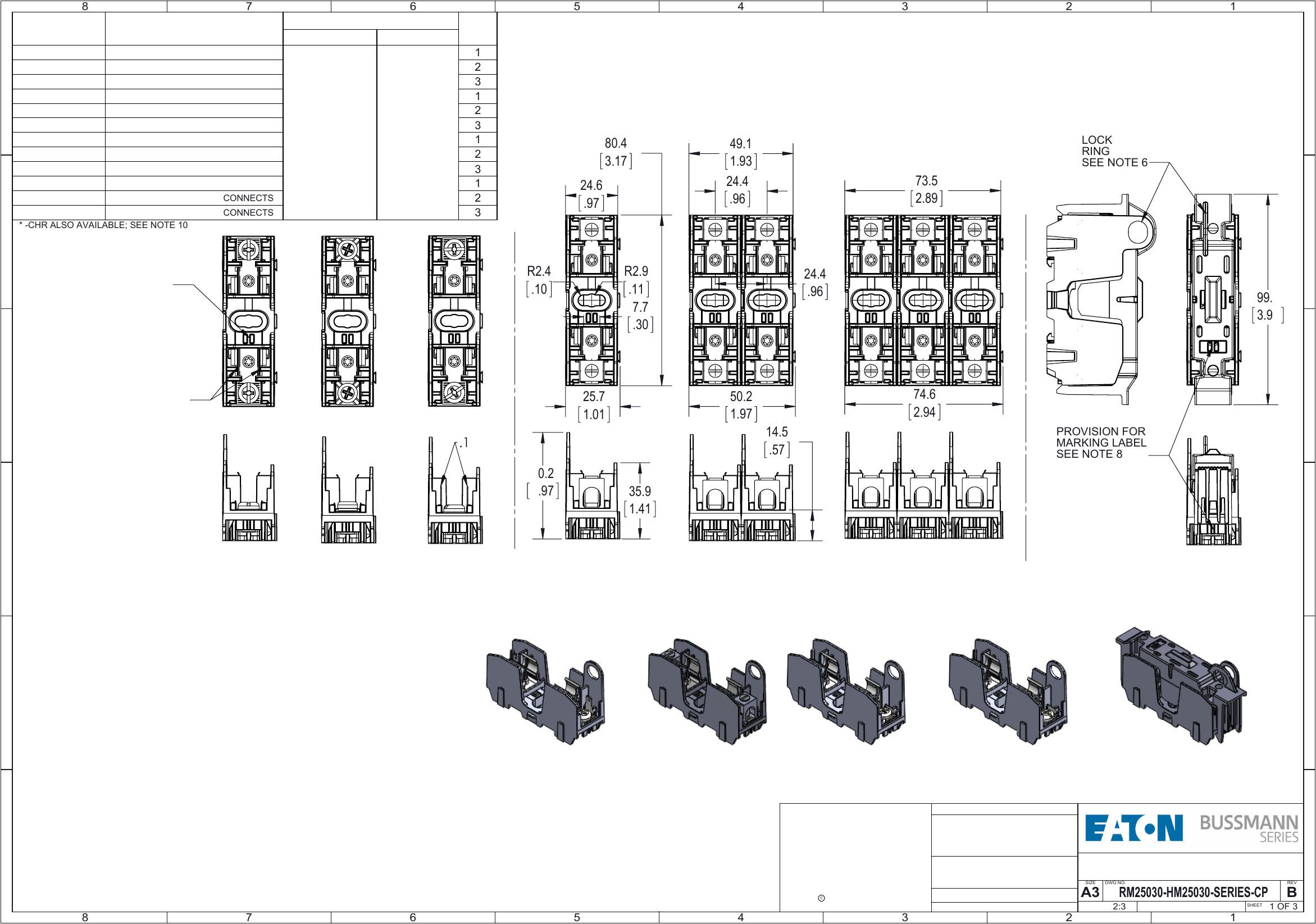 RM, HM_25030 Fuse Blocks Drawing Datasheet by Eaton Bussmann