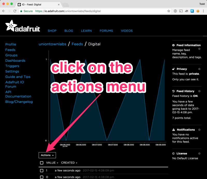 Click on the Actions Menu